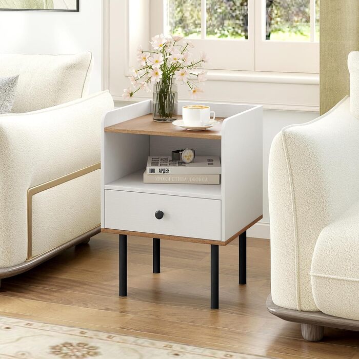 Набір приліжкових тумбочок COSTWAY з шухлядою та відкритою полицею, на ніч, для спальні, вітальні, 40,5 x 35 x 56 см, (2 шт., білий)