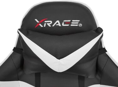 Ігрове крісло xRace, шкіряне, з поперековою підтримкою, підголовником, підставкою для ніг, регульоване, з можливістю нахилу (біле)