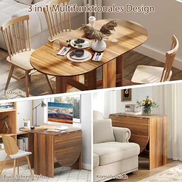 Розкладний обідній стіл GIANTEX для кухні та вітальні, дерев'яний, овальний, на 4-7 осіб, 163 x 80 x 75 см