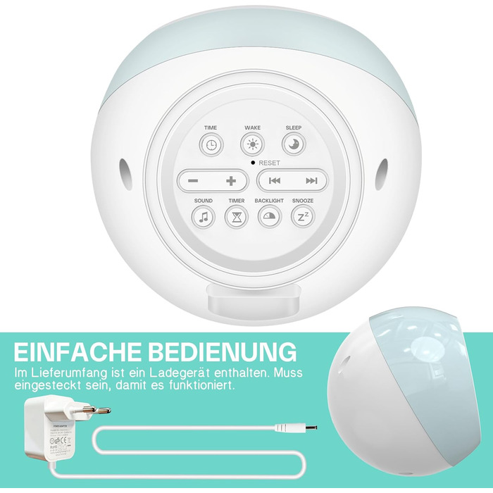 Дитячий ліхтарик-годинник Kinderwecker: тренажер сну, звукова машина, таймер, 9 кольорів - для хлопчиків та дівчаток (синій)