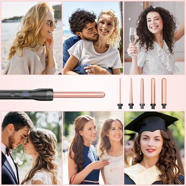 Набір для завивки волосся BESTOPE PRO 5 в 1 з LED-дисплеєм: 3 насадки, регулювання температури, рукавичка, 2 кліпси, рожеве золото