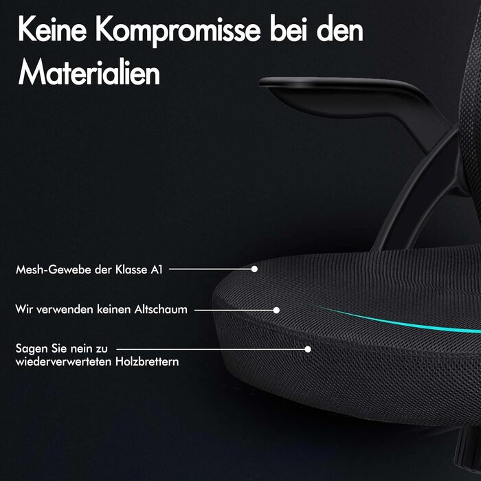 Офісний крісло ALFORDSON з динамічною підтримкою попереку, чорний. Ергономічний поворотний стілець з відкидними підлокітниками для комп'ютера