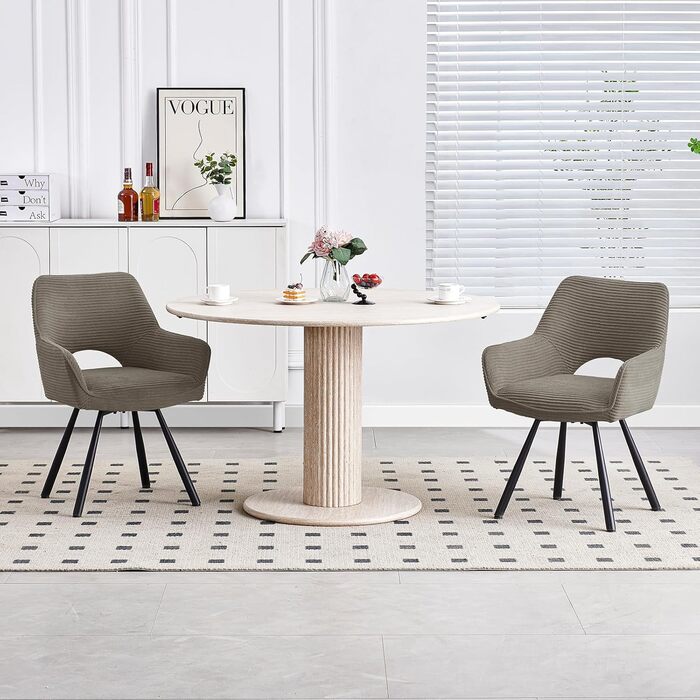 Набір з 4 обертових стільців для їдальні з підлокітниками, 360° обертання, кухонний стілець, сучасний м'який стілець з тканинною спинкою для кухні, їдальні, спальні, бежевий