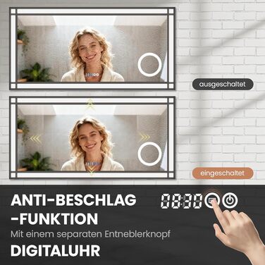 Дзеркало для ванної кімнати AQUABATOS LED з підсвічуванням 50x70 см, імітація вікна, сенсорне регулювання, протитуманне покриття, чорний алюмінієвий каркас, індустріальний стиль, холодний білий світлодіодний дзеркало