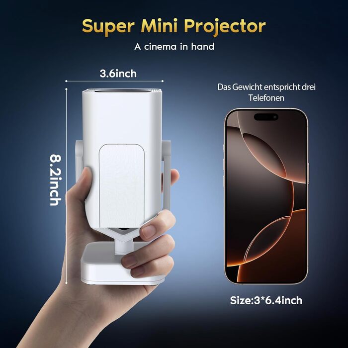 Портативний проєктор Mini Beamer з Android OS, автоматичною корекцією трапецеїдальних спотворень, підтримкою 4K 1080p, Bluetooth WiFi6, 160 ANSI, електричним фокусом для телефону/ТВ приставки/Outdoor/ноутбука