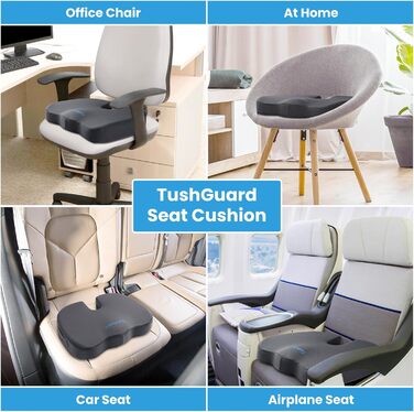 Подушка для сидіння TushGuard: для офісного крісла, авто, з Memory Foam, протиковзка, сіра, велика