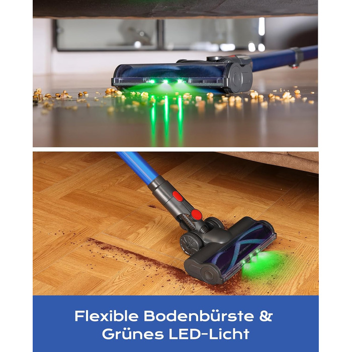 Бездротовий акумуляторний пилосос V15: 50 хвилин роботи, 40KPA, 450W, LED, для видалення шерсті тварин, темно-синій