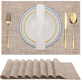 Набір підставок під тарілки Winknowl, 8 шт., плетіння, вініл, ізоляція, для обіднього столу, миються, зносостійкі, ПВХ, карамель