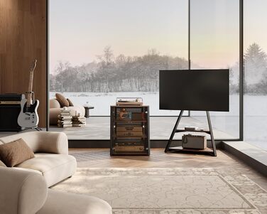 FITUEYES HiFi стійка з скляними дверцятами, стіл для програвача з захисним оснащенням, регульовані полиці для програвача та стереосистем, 66x65x81 см