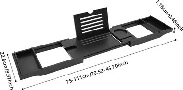 Підставка для ванни з бамбука Czurachel, чорна, регульована (75-111 см), стіл для ванни, піднос для туалетних аксесуарів, бритв та електронних пристроїв