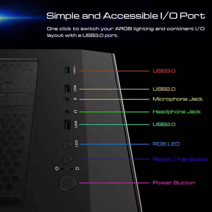 Ігровий корпус GAMDIAS Apollo E2 Elite, Mid-Tower ATX, загартоване скло, 3x 200 мм ARGB вентилятори, безінструментальна установка, підтримка плат до ATX