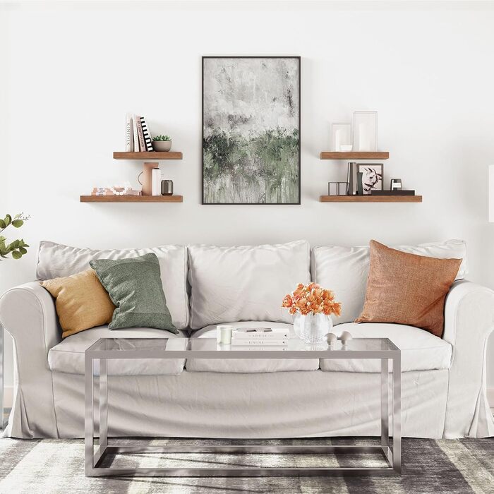 Полиця настінна HOOBRO 2 шт., плаваюча, 60x20x3.8 см, коричнева вінтаж, з прихованими кронштейнами для ванної, спальні, кухні, офісу, вітальні