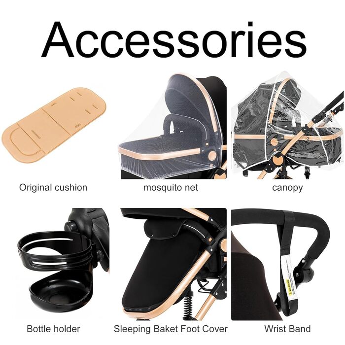 Дитяча коляска 3 в 1, комбінована модель 588 Black з алюмінієвим каркасом, комплект з двома режимами, складна конструкція