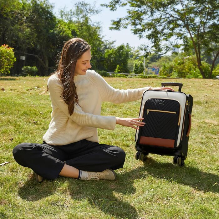 LOVEVOOK Набір валіз ручної поклажі: ручна валіза, середнього розміру, 20 дюймів, з відділенням для ноутбука 17 дюймів, легка, для жінок, подорожі, ділові поїздки, чорний, білий, коричневий