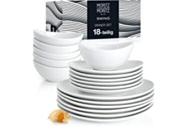 Набір посуду Moritz & Moritz 18 шт., Набір білого керамічного посуду на 6 персон, по 6 обідніх тарілок, маленьких тарілок і