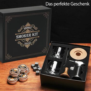 Набір для копчення віскі з пальником, 6 смаків, дерев'яні стружки, 2 склянки, 6 контейнерів для віскі, набір для коктейлів, набір для копчення напоїв, подарунок на день народження для любителів бурбону (без бутану)
