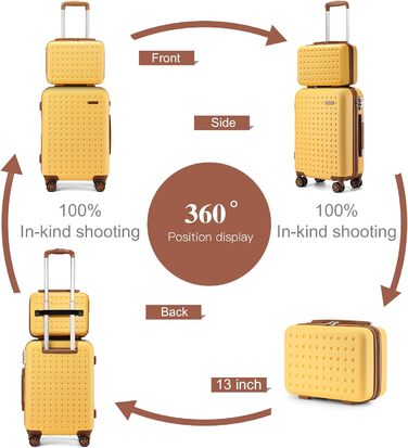 Валіза на колесах KONO з ABS-пластику, 75 x 48 x 29 см, з TSA-замком, білий колір, з косметичкою, ручна поклажа
