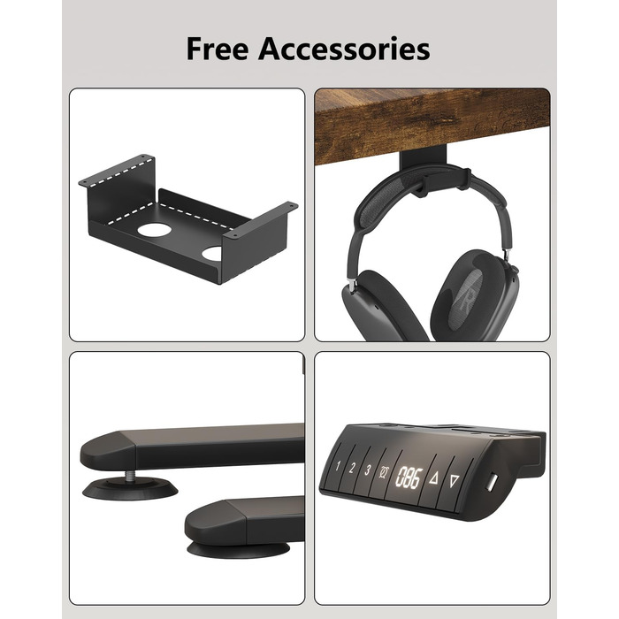 Регульований стіл Flamaker 160x80 см: електричний, з пам'яттю, для офісу, комп'ютерний, з кабелеуправлінням, коричневий вінтаж