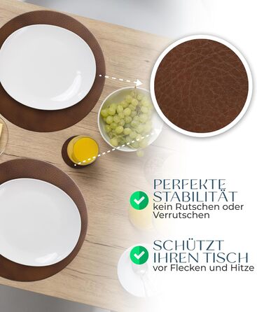 Набори серветок Garnier® з екологічного шкіряного матеріалу, 4 шт. – Миючі, стабільні, протиковзні – Виготовлено в Німеччині (круглі, темно-коричневі)