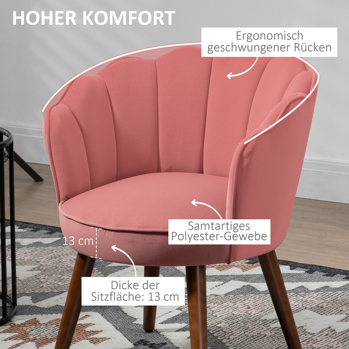 Стільці для їдальні HOMCOM, кухонні стільці, крісла з підлокітниками, стільці для вітальні, поліестер, гумова деревина, рожевий, 66 x 72 x 79 см | Aosom