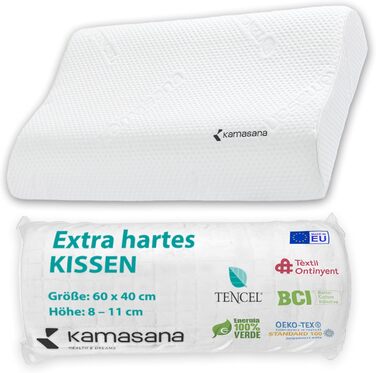 Ортопедична подушка KAMASANA для сну на боці з натурального ліоцелю, 60x40 см. Memory Foam, анатомічна, дуже жорстка