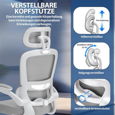 Ергономічне крісло TRALT для офісу з регульованою підтримкою попереку та підголівником. Ігрове крісло, офісне крісло для дому та офісу. Максимальне навантаження 150 кг, сірого кольору.