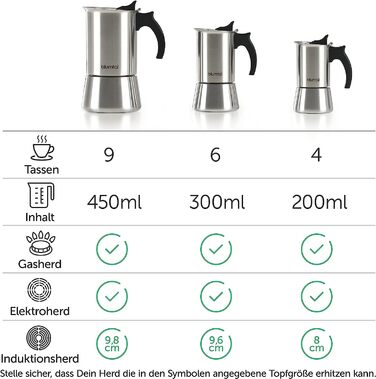 Еспресо-плита Blumtal з нержавіючої сталі 6 чашок (300 мл) - індукційна, газова або керамічна плита мокко без алюмінію з посиленим покриттям