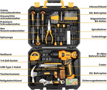 Набір інструментів DEKO 126 предметів в кейсі: професійний набір для дому, офісу та саду (жовтий)