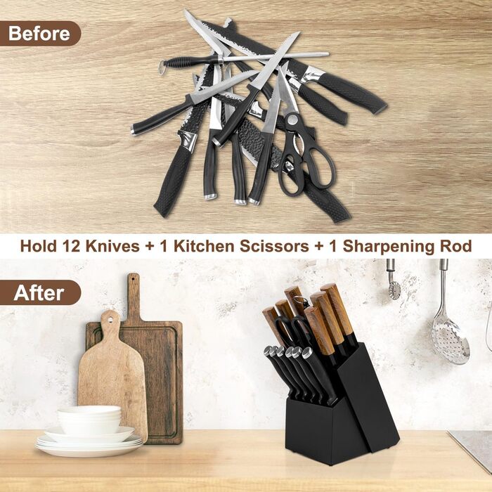 Підставка для ножів RedCall: велика бамбукова підставка без ножів, 14 слотів, універсальна, для кухні (чорна)