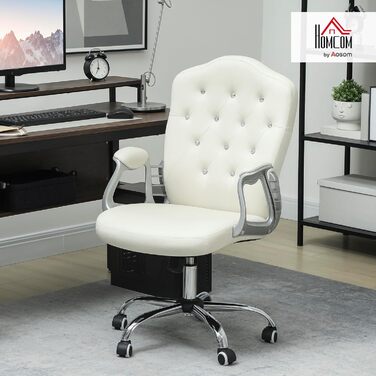 Крісло офісне Vinsetto з велюровою оббивкою, комп'ютерне крісло з кнопковою спинкою, регульована висота та нахил (кремовий)