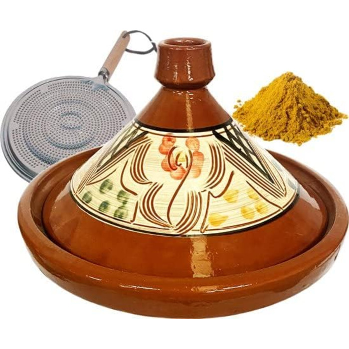 Автентичний тажин з каменю Марокко, 35 см + розсіювач полум'я та трави