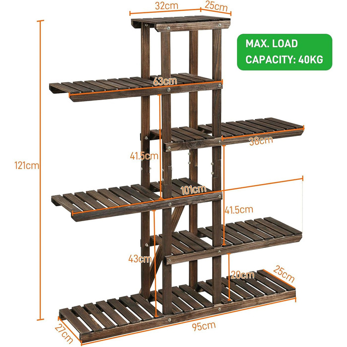 Підставка для квітів Yaheetech, посилена, дерево, 6 полиць, стійка, стійка до погодних умов