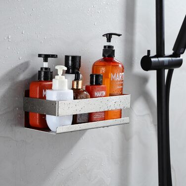 Поличка для душу без свердління - 2 шт. з нержавіючої сталі, органайзер для ванної кімнати, тримач для шампуню (1 шт., сріблястий)