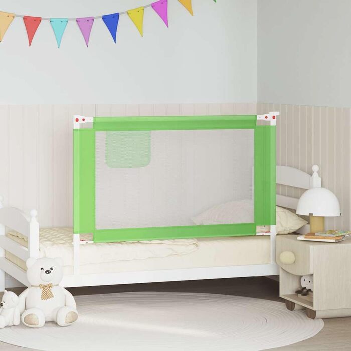 Бортик для ліжка дитячого vidaXL 200x25 см, зелений - захист від випадання, тканинний бортик для малюка