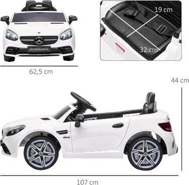 Дитячий електромобіль Mercedes SLC 300 AIYAPLAY 12V з пультом, LED-фарами, ременем безпеки, звуком, для дітей від 3 років, білий