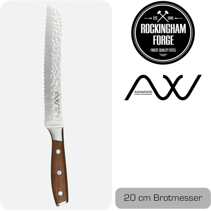 Набір кухонних ножів Rockingham Forge Ashwood 8 предметів з дерев'яною ручкою, точилка та ножиці – професійний набір з високоякісної нержавіючої сталі