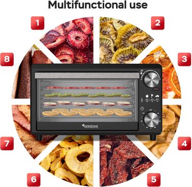 TurboWave BIO сушарка для продуктів, 14 л, металева, 5 ящиків, 30-80°C, таймер, рецепти