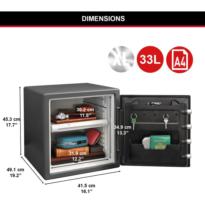 Master Lock FPW082FTCML: Вогнестійкий та водонепроникний сейф, 23л, 417x348x478 мм, цифровий код, для дому та офісу, чорний