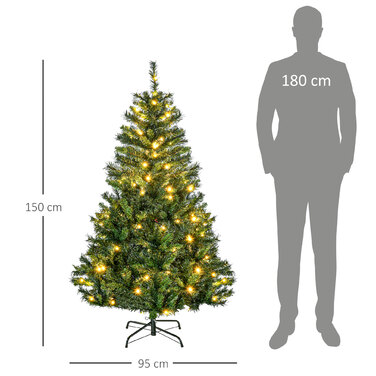 Штучна ялинка HOMCOM, прикрашена, 95 см x 95 см x 150 см, зелена