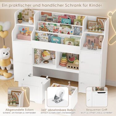 FOREHILL Дитяча полиця-стелаж для іграшок та книг, меблі для дитячої кімнати з ящиками, 122 x 30 x 100 см (білий)