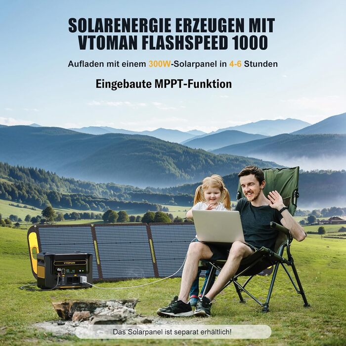 Портативна електростанція VTOMAN 1000W (2000W пік), 828Wh LiFePO4 з сонячною панеллю 110W, швидка зарядка 0-80% за 60 хв, розширювана до 2376Wh для надзвичайних ситуацій, кемпінгу, подорожей, автодому (FS1000+400W-A)