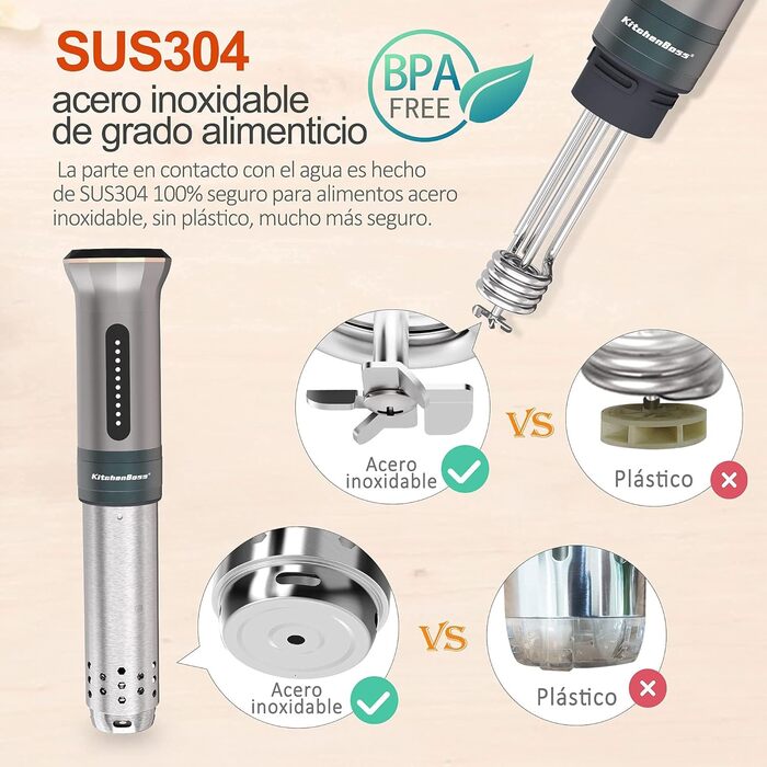 Су-від кухонний прилад KitchenBoss G300: точний контроль температури, 1100 Вт, IPX7, сріблястий