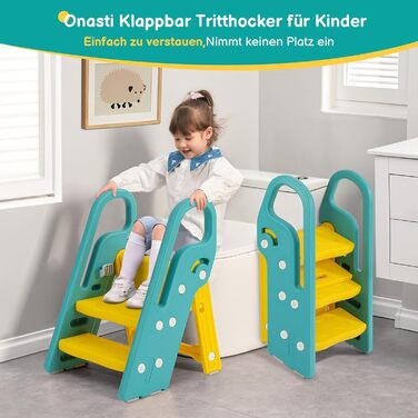 Дитячий трибуз/табурет Onasti, 2-3 сходинки, регульована висота, складаний, багатофункціональний (зелений)