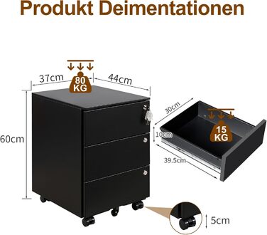 Роликовий контейнер HOMSTEEL з 3 замками, 3 висувні ящики, для офісу та дому, білий (44 x 37 x 60 см)