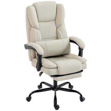 Офісний стілець з оббивкою з екошкіри, приємною для тварин, з підставкою для ніг, регульованою по висоті, на коліщатках, бежевого кольору.