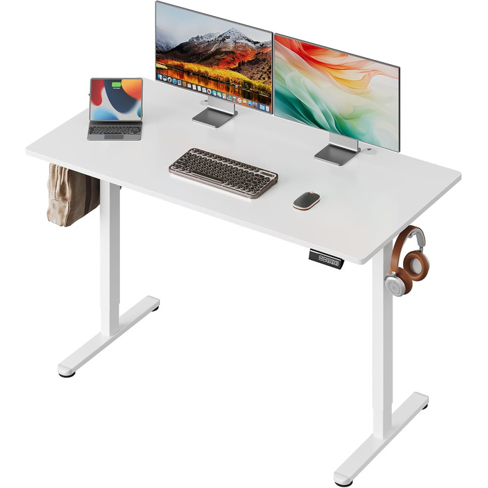 Регульований стіл Devaise 100x60 см з однією стільницею та тихим мотором, стіл для стоячи/сидячи з функцією пам'яті на 3 положення, ергономічний комп'ютерний стіл для офісу, білий (140x70 см, білий)