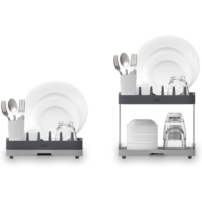 Сушарка для посуду Joseph Joseph Duo 2-ярусна, сіра з контейнером для столових приладів та зливом