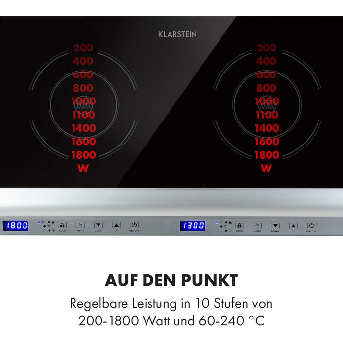 Мобільна конфорка Klarstein Cucinata, подвійна індукційна варильна поверхня, 3100 Вт, сенсорне керування, датчик каструлі, таймер вимкнення, 10 рівнів, захист від перегріву, блокування від дітей, склокераміка, срібло