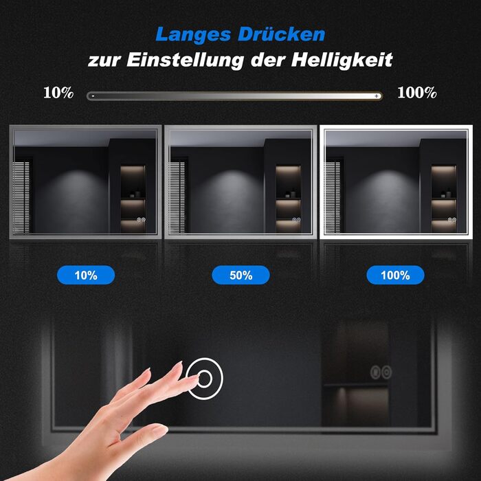 Дзеркало для ванної кімнати SONNI з підсвічуванням 80x60 см, 3 кольори світла, проти запотівання, LED, сенсорна кнопка, годинник, температура, 3-кратне збільшення