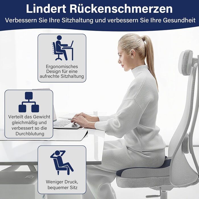 Ортопедична подушка для сидіння: комфортна підтримка спини та куприту для офісного крісла, авто та дому. Темно-сірий колір.